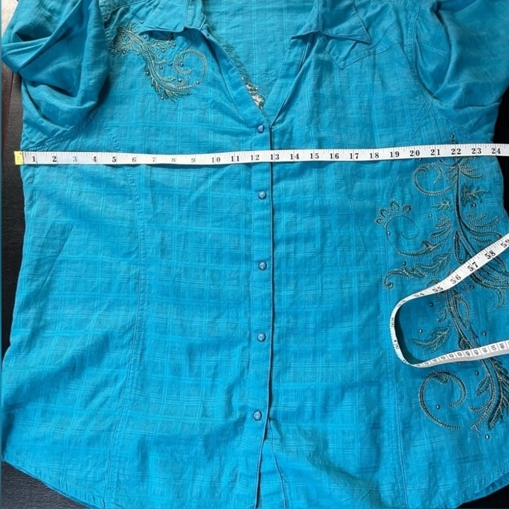 Wrangler Turquoise Embroidered Button Down Shirt XXL - Picture 15 of 16